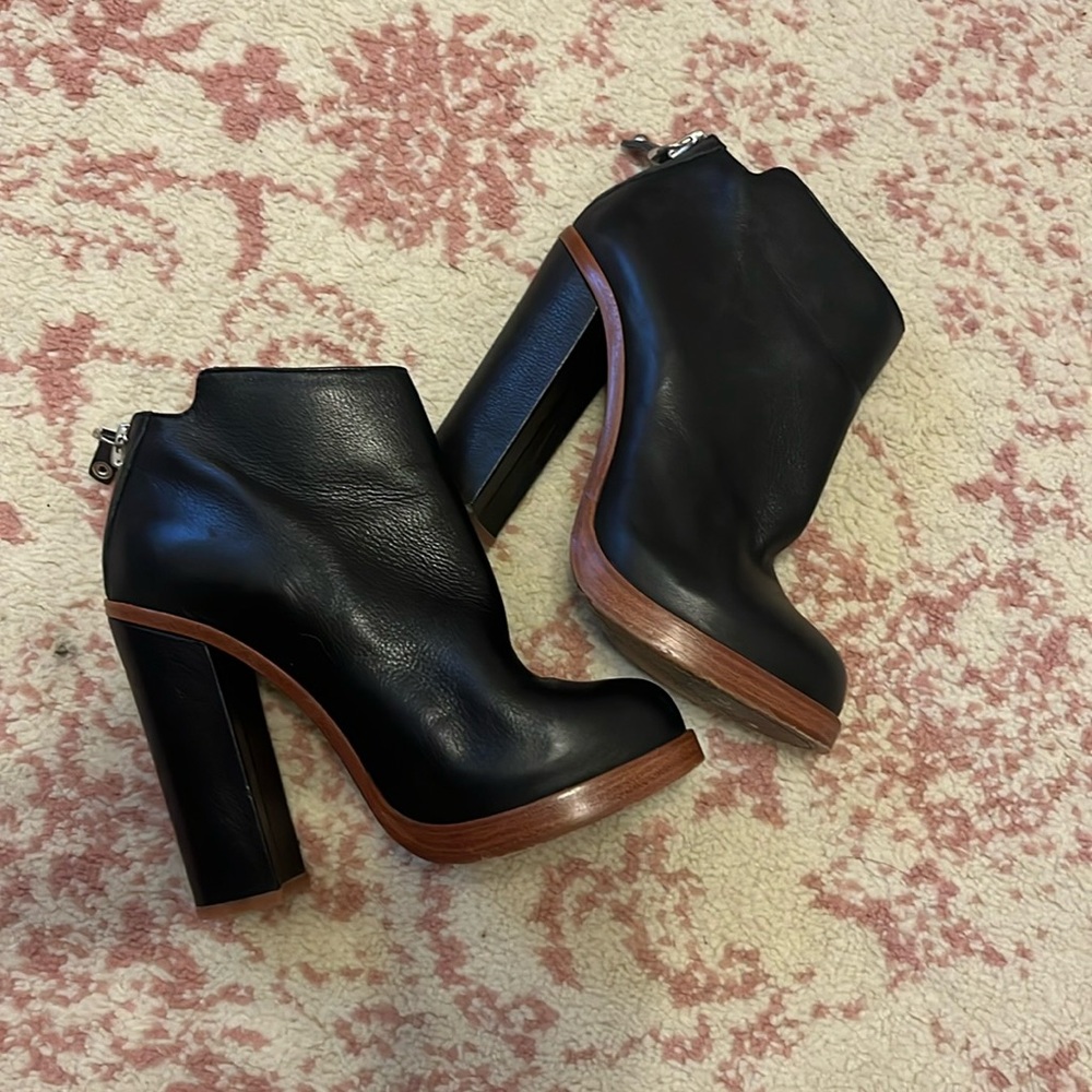 Dolce Vita Black Heel Boots with Wooden Trim